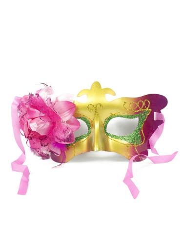 Карнавальная маска с ярким розовым цветком - купить 