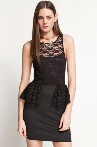 Платье черное с баской из кружева - купить 