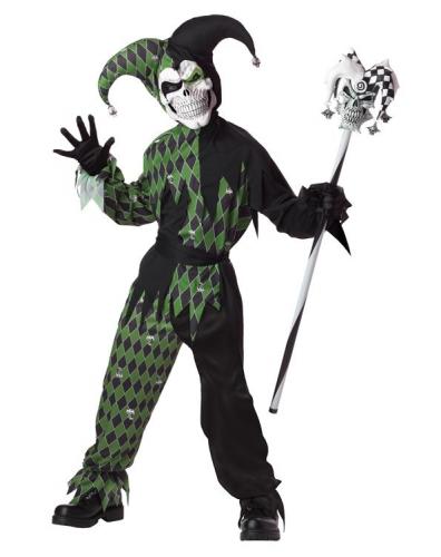 Детский костюм дьявольского шута черно-зеленый - купить 