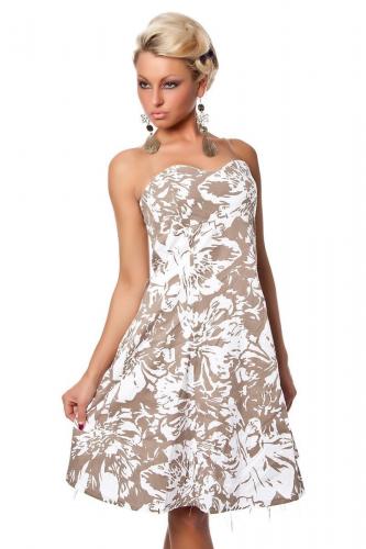 Коричнево-белое платье с цветами - купить 