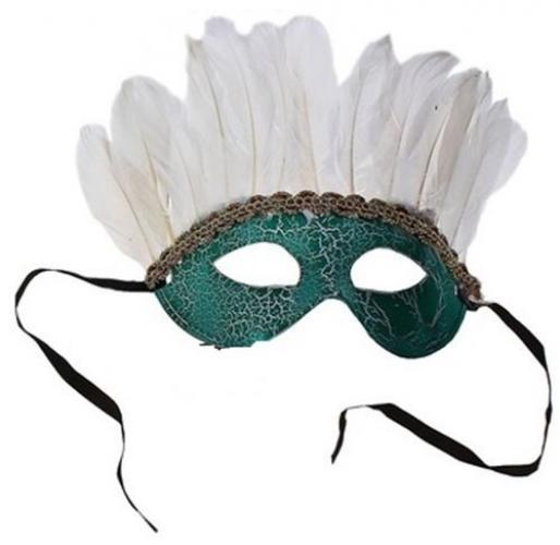 Зеленая маска с белыми перьями - купить 