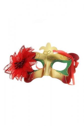 Карнавальная маска с красным цветком - купить 