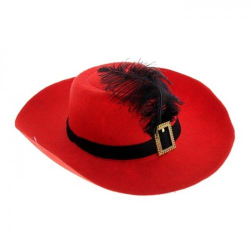 Красная шляпа мушкетера с пером - купить 
