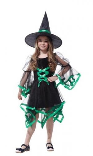 Детский костюм ведьмочки зеленый - купить 