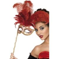 Карнавальная маска с перьями на палочке