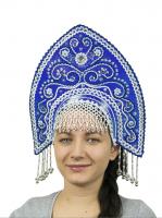 Синий кокошник Ярославна с серебром